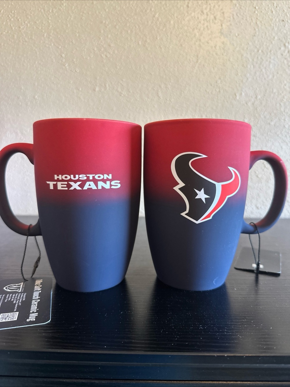 Houston Texans 18oz Soft Touch Ceramic Mug Set - NWT Ombre Red Blue Pair